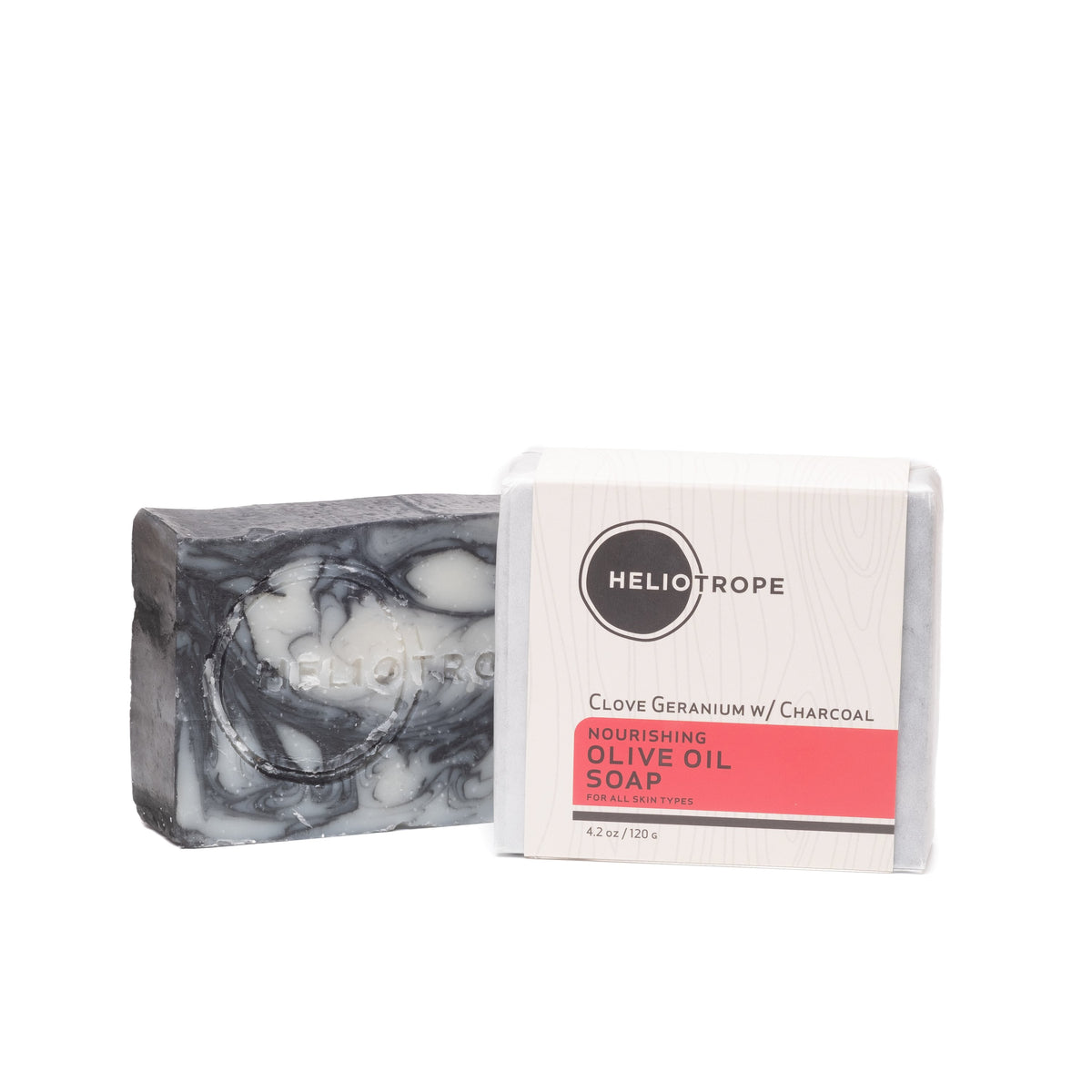 Heliotrope Nourishing Olive Oil Soap Bar - clove geranium & charcoal