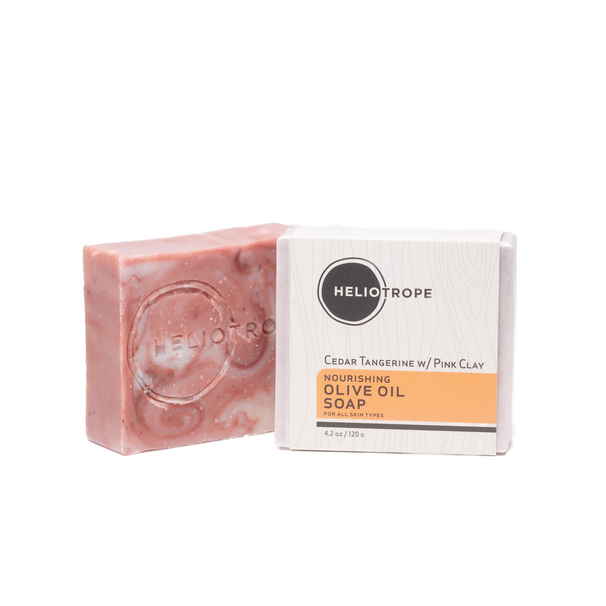 Heliotrope Nourishing Olive Oil Soap Bar - cedar tangerine & pink clay